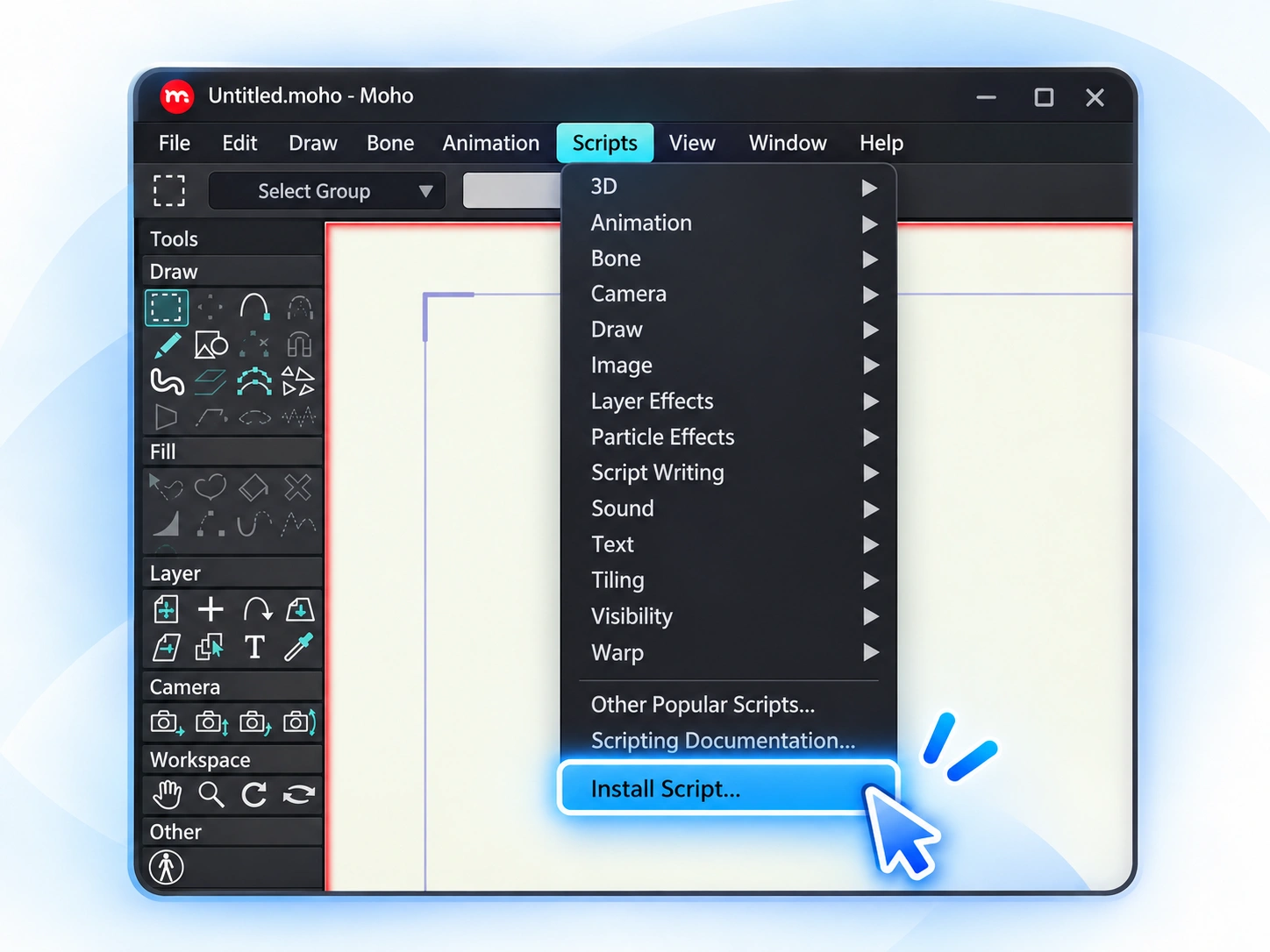 In Moho, open Scripts and choose Install Script