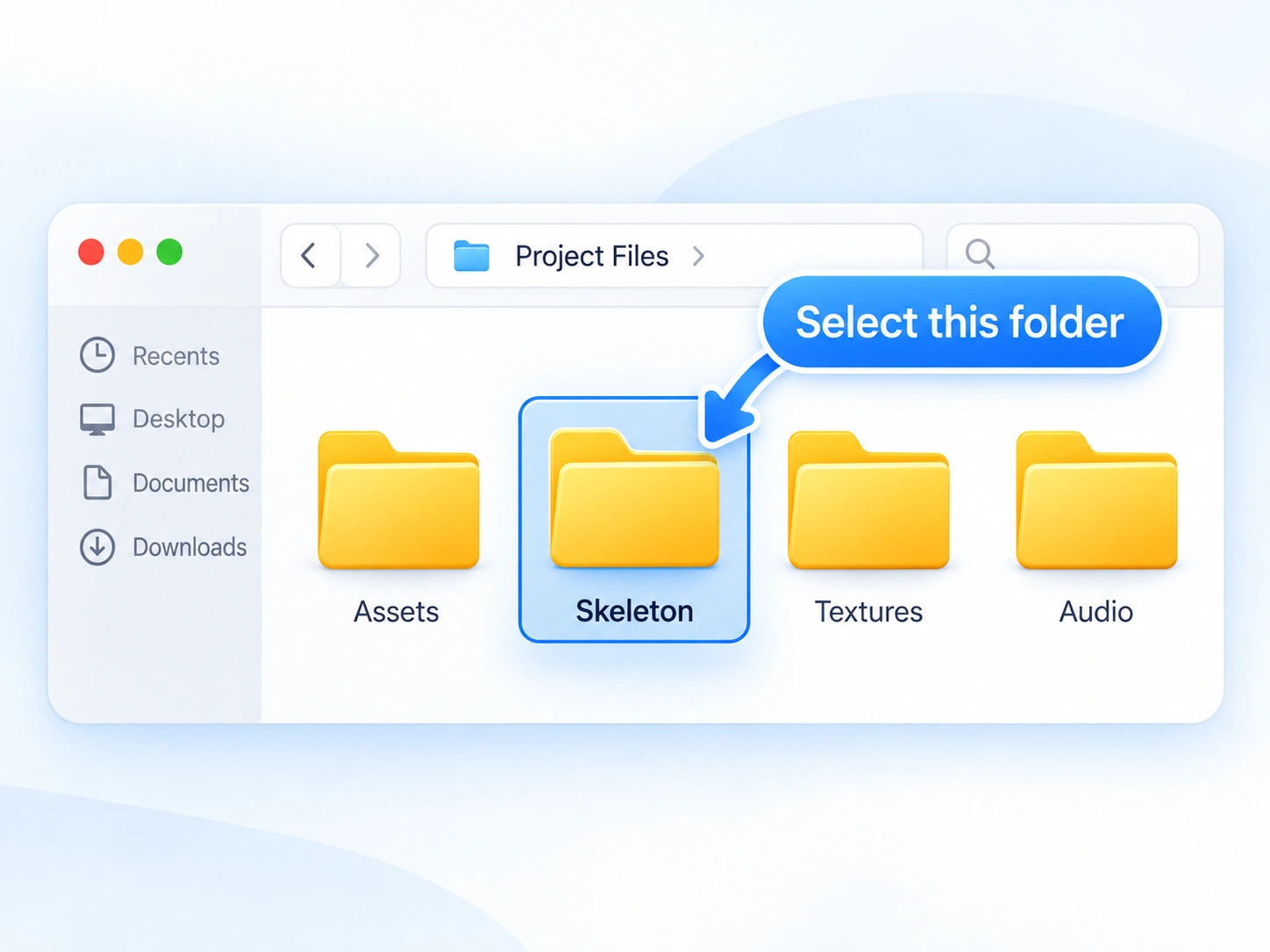 Select the Skeleton folder in the file browser